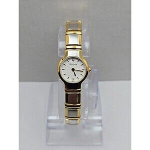 Womens Bulova Gold Silver Two Tone Watch Quartz Dress New Battery 20mm Dainty